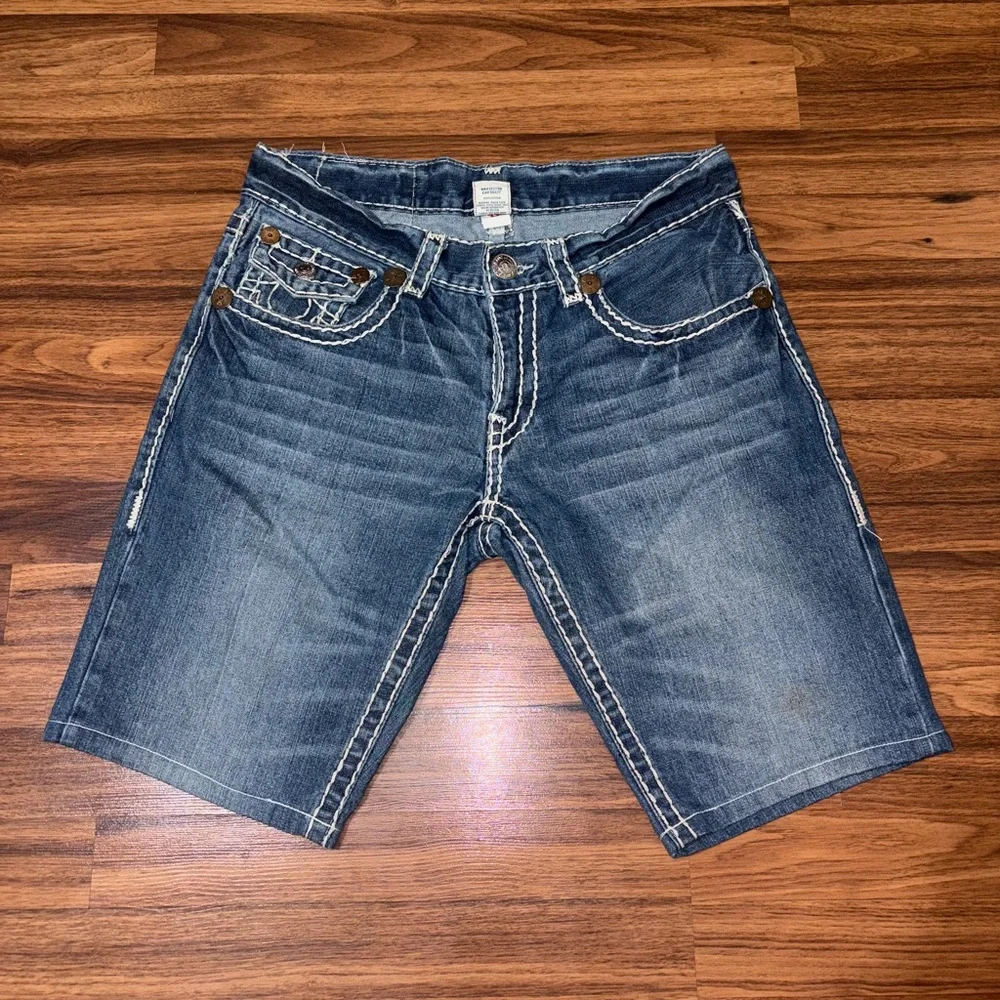 Vintage True Religion Jean Shorts - Blue Denim with Signature Stitching - Picture 2 of 5